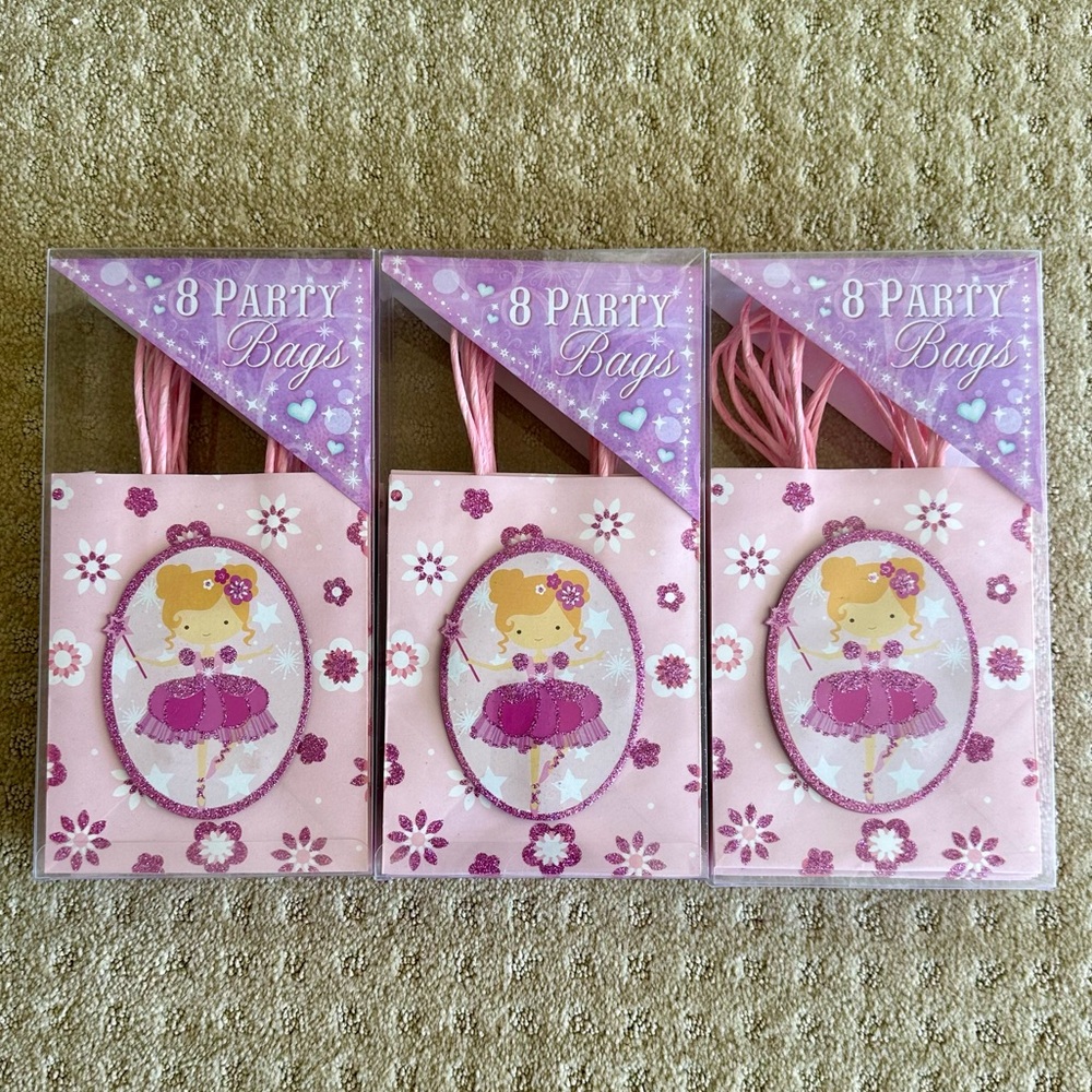 BRAND NEW Set Of 3 Punch Studio Pink Ballerina Party Bags, 24 Bags Total